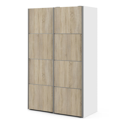 Verona Sliding Wardrobe 120cm in White with Oak Doors and 2 Shelves