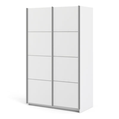 Verona Sliding Wardrobe 120cm in White with White Doors and 5 Shelves