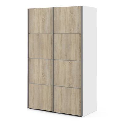 Verona Sliding Wardrobe 120cm in White with Oak Doors and 5 Shelves
