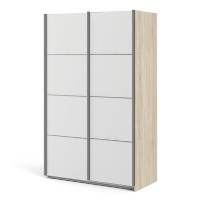 Verona Sliding Wardrobe 120cm in Oak with White Doors and 2 Shelves