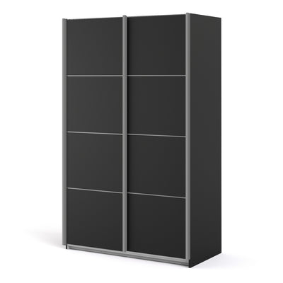 Verona Sliding Wardrobe 120cm in Black with Black Doors with 2 Shelves