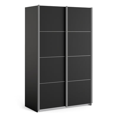 Verona Sliding Wardrobe 120cm in Black with Black Doors with 5 Shelves