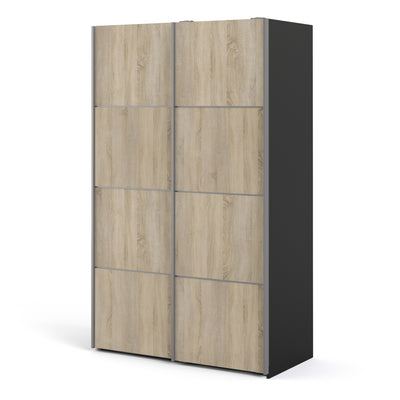 Verona Sliding Wardrobe 120cm in Black with Oak Doors with 2 Shelves