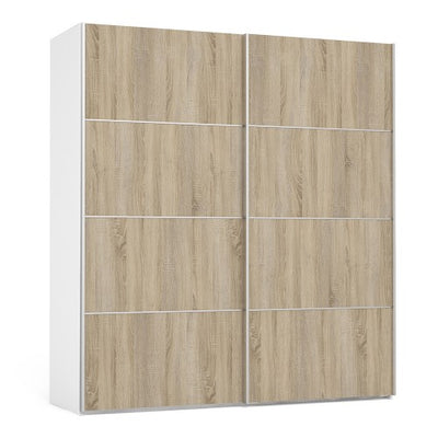 Verona Sliding Wardrobe 180cm in White with Oak Doors and 2 Shelves