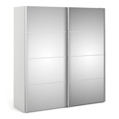 Verona Sliding Wardrobe 180cm in White with Mirror Doors and 2 Shelves