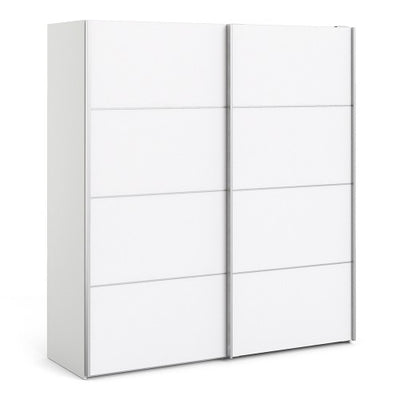 Verona Sliding Wardrobe 180cm in White with White Doors and 5 Shelves