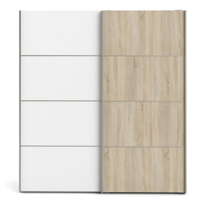 Verona Sliding Wardrobe 180cm in White with White and Oak doors and 2 Shelves