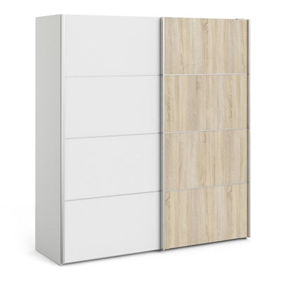 Verona Sliding Wardrobe 180cm in White with White and Oak doors and 5 Shelves