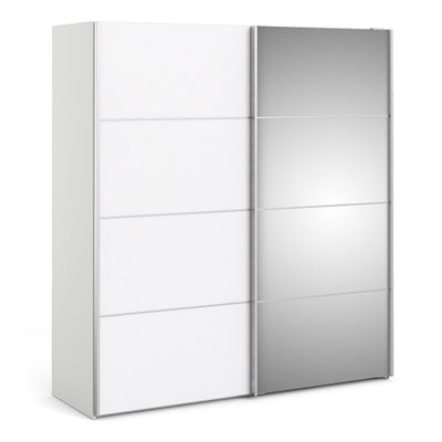 Verona Sliding Wardrobe 180cm in White with White and Mirror Doors and 5 Shelves