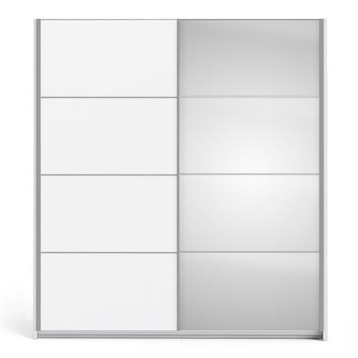 Verona Sliding Wardrobe 180cm in White with White and Mirror Doors and 5 Shelves