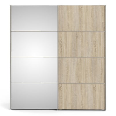 Verona Sliding Wardrobe 180cm in White with Oak and Mirror Doors and 5 Shelves