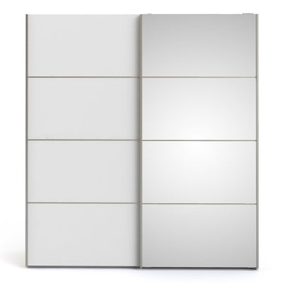 Verona Sliding Wardrobe 180cm in Oak with White and Mirror Doors and 2 Shelves