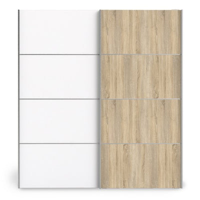 Verona Sliding Wardrobe 180cm in Oak with White and Oak doors and 2 Shelves