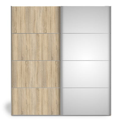 Verona Sliding Wardrobe 180cm in Oak with Oak and Mirror Doors and 2 Shelves