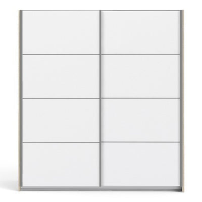 Verona Sliding Wardrobe 180cm in Oak with White Doors and 5 Shelves
