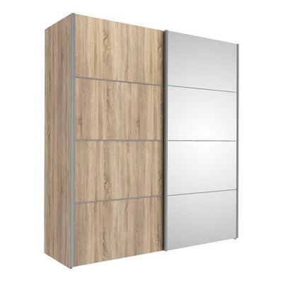 Verona Sliding Wardrobe 180cm in Oak with Oak and Mirror Doors and 5 Shelves
