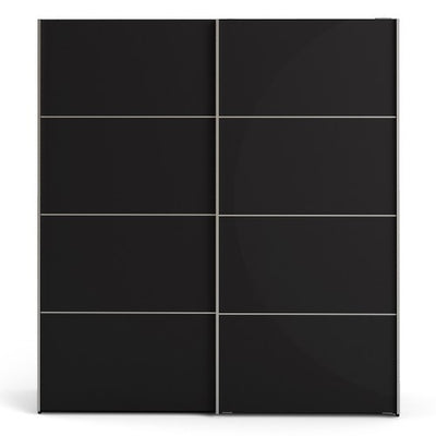 Verona Sliding Wardrobe 180cm in Black with Black Doors with 2 Shelves