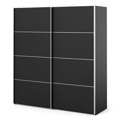 Verona Sliding Wardrobe 180cm in Black with Black Doors with 5 Shelves