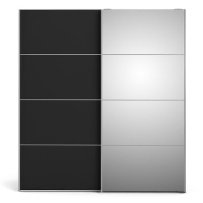 Verona Sliding Wardrobe 180cm in Black with Black and Mirror Doors with 5 Shelves