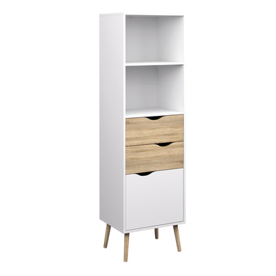 Oslo Bookcase 2 Drawers 1 Door in White and Oak.