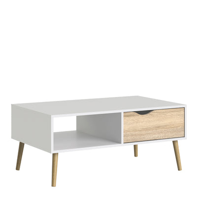 Oslo Coffee Table 1 Drawer 1 Shelf in White and Oak