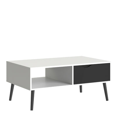 Oslo Coffee Table 1 Drawer 1 Shelf in White and Matt Black