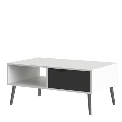Oslo Coffee Table 1 Drawer 1 Shelf in White and Matt Black