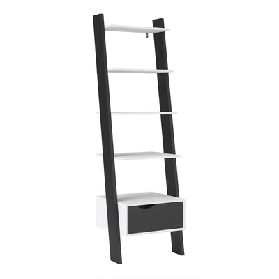 Oslo Leaning Bookcase 1 Drawer in White and Matt Black.