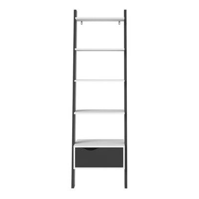 Oslo Leaning Bookcase 1 Drawer in White and Matt Black.