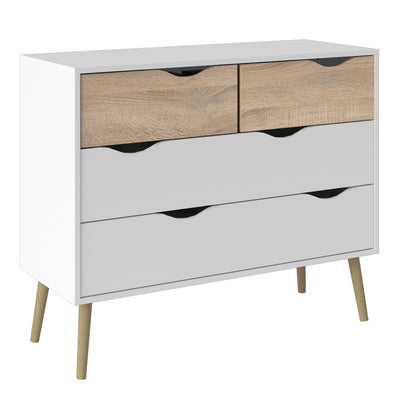 Oslo Chest of 4 Drawers (2+2) in White and Oak