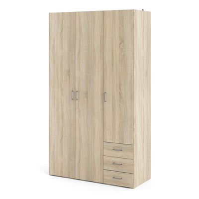 Space Wardrobe - 3 Doors 3 Drawers in Oak