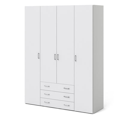 Space Wardrobe - 4 Doors 3 Drawers in White