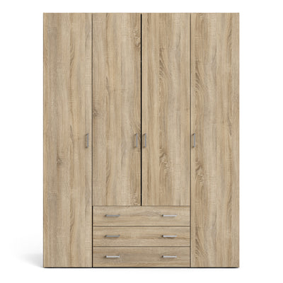 Space Wardrobe - 4 Doors 3 Drawers in Oak