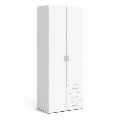 Space Wardrobe - 2 Doors 3 Drawers in White