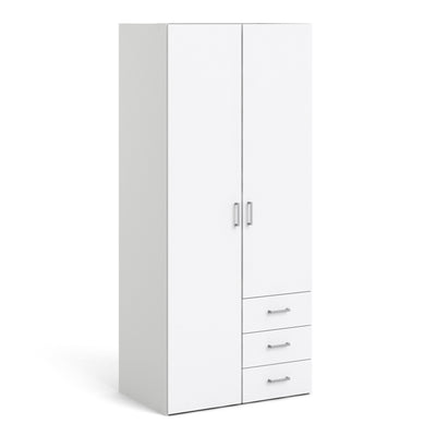 Space Wardrobe with 2 doors + 3 drawers (175)  White White