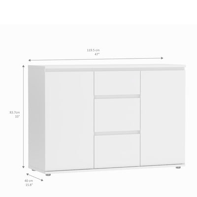 Nova Sideboard - 3 Drawers 2 Doors in White