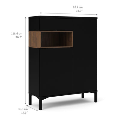 Roomers Sideboard 2 Drawers 1 Door in Black and Walnut