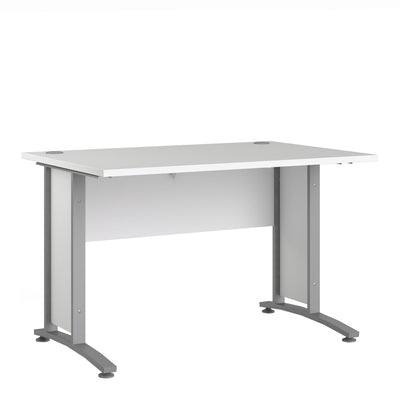 Prima Desk 120 cm in White with Silver grey steel legs