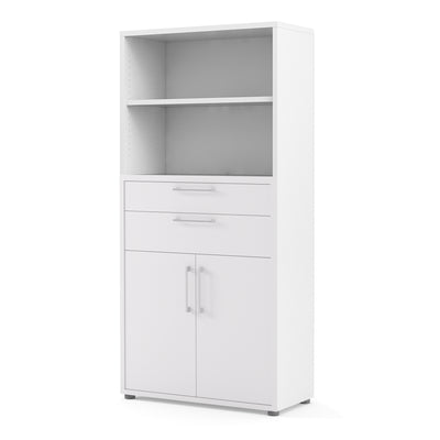 Prima Bookcase 4 Shelves with 2 Drawers and 2 Doors in White
