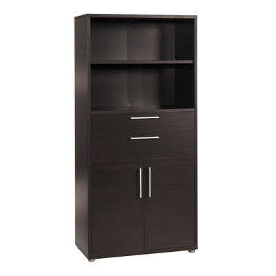 Prima Bookcase 4 Shelves with 2 Drawers and 2 Doors in Black woodgrain