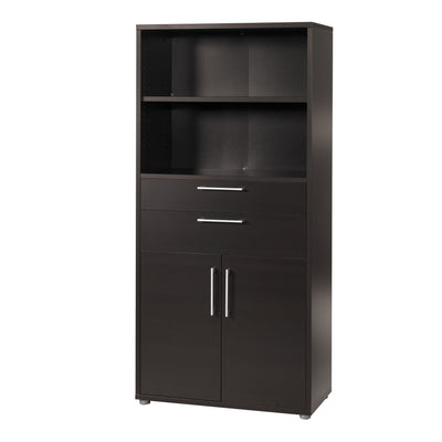 Prima Bookcase 4 Shelves with 2 Drawers and 2 Doors in Black woodgrain