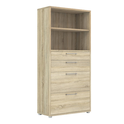Prima Bookcase 4 Shelves with 2 Drawers and 2 Doors in Oak