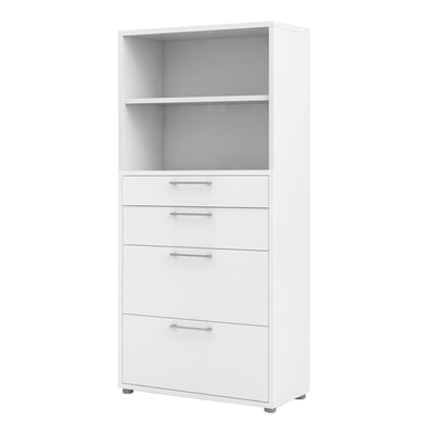 Prima Bookcase 4 Shelves with 2 Drawers + 2 File Drawers in White
