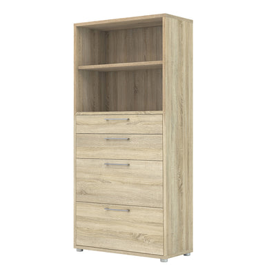 Prima Bookcase 4 Shelves with 2 Drawers + 2 File Drawers in Oak