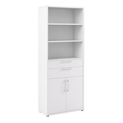 Prima Bookcase 5 Shelves with 2 Drawers and 2 Doors in White