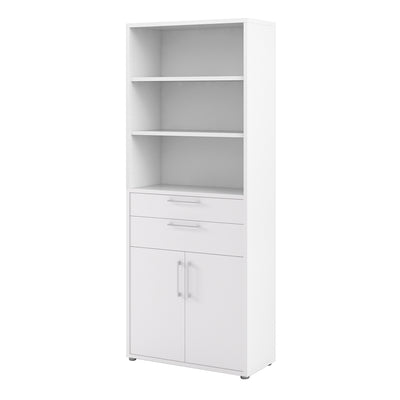 Prima Bookcase 5 Shelves with 2 Drawers and 2 Doors in White