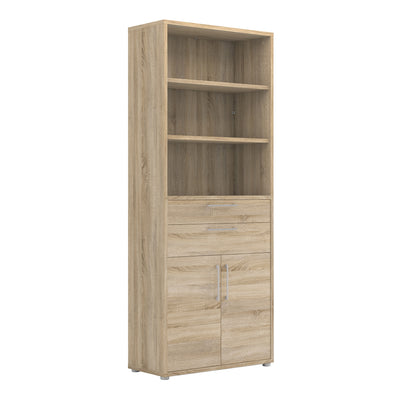 Prima Bookcase 5 Shelves with 2 Drawers and 2 Doors in Oak