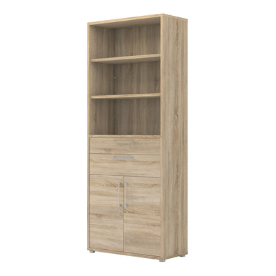 Prima Bookcase 5 Shelves with 2 Drawers and 2 Doors in Oak