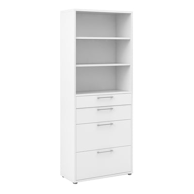 Prima Bookcase 5 Shelves with 2 Drawers + 2 File Drawers in White