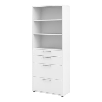 Prima Bookcase 5 Shelves with 2 Drawers + 2 File Drawers in White
